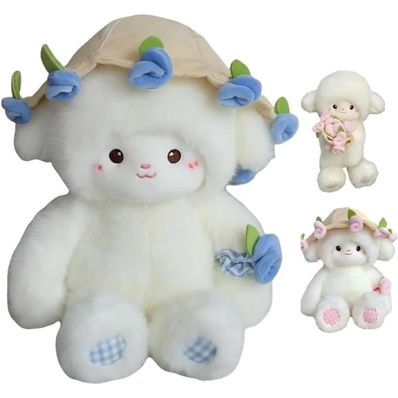 Baby Sheep Bouquet Rose Bouquet Plush Toy, Adorable Rose Plush Toy with Removable Hat, Soft Fluffy Stuffed Animal Lamb, Unique Hug Birthday, Anniversary, Valentine’s Day or Home Décor(Blue,15.7in)