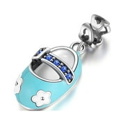 Baby Shoe Charm European Style Blue or Pink Sterling Silver CZ Ginger Lyne Collection