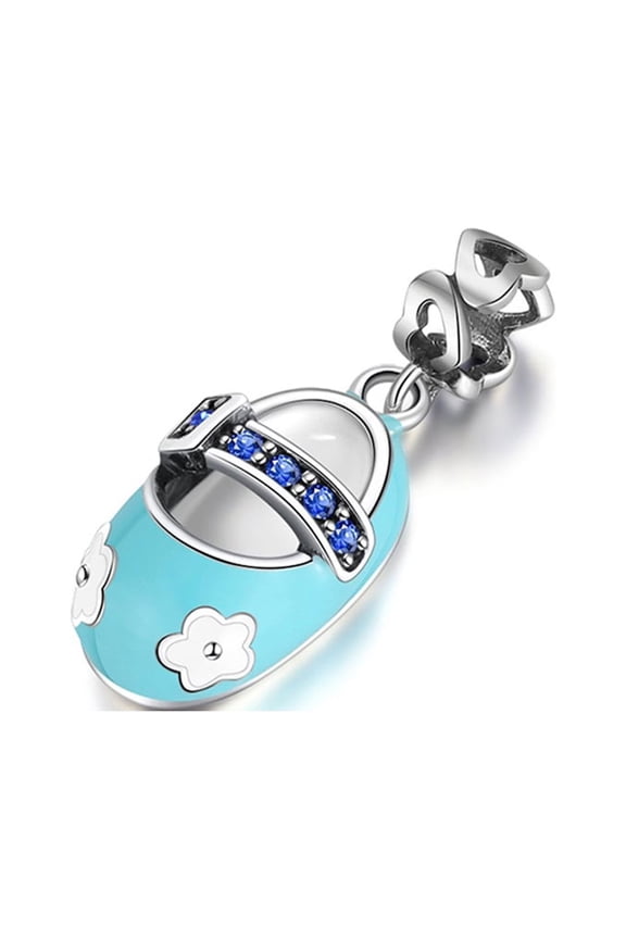 Baby Shoe Charm European Style Blue or Pink Sterling Silver CZ Ginger Lyne Collection