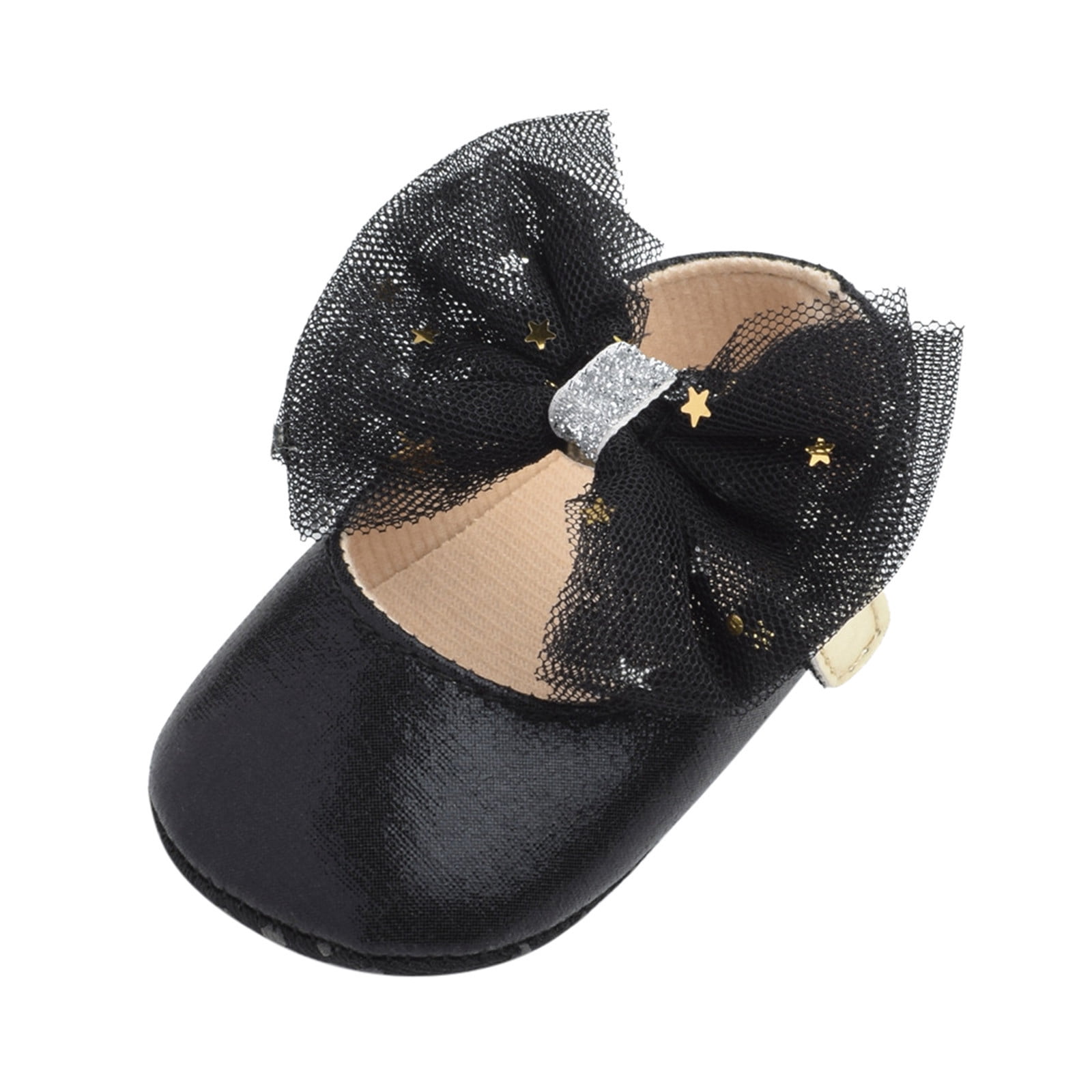 Baby Shoes Baby Girls Flat Bowknot Rubber Sole First Princess Dress Shoes Baby Girl Shoes Black