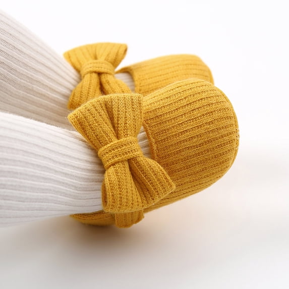 Baby Shoes,Baby Sneakers Soft Yarn Knit Bow First Walking Shoes Sole Toddler Prewalker Booties Crib,Baby Girl Shoes,Yellow,12-18 Months