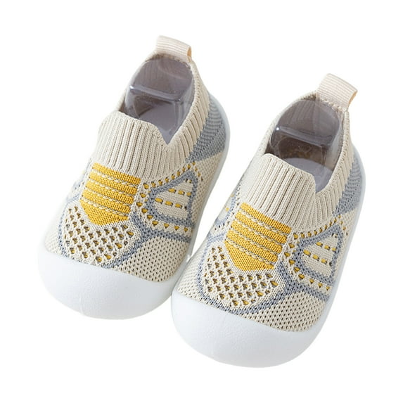 Baby Shoes Baby Sock Shoes Baby Walking Shoes Non- Breathable Slippers with Soft Rubber Sole Baby Boys Girls On Sneakers,Color Yellow,Size 12-18Months