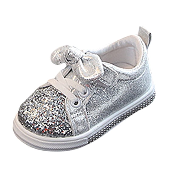Baby Shoes Bling Sequins Bowknot Run Sport Boys' Sneakers Silver 22