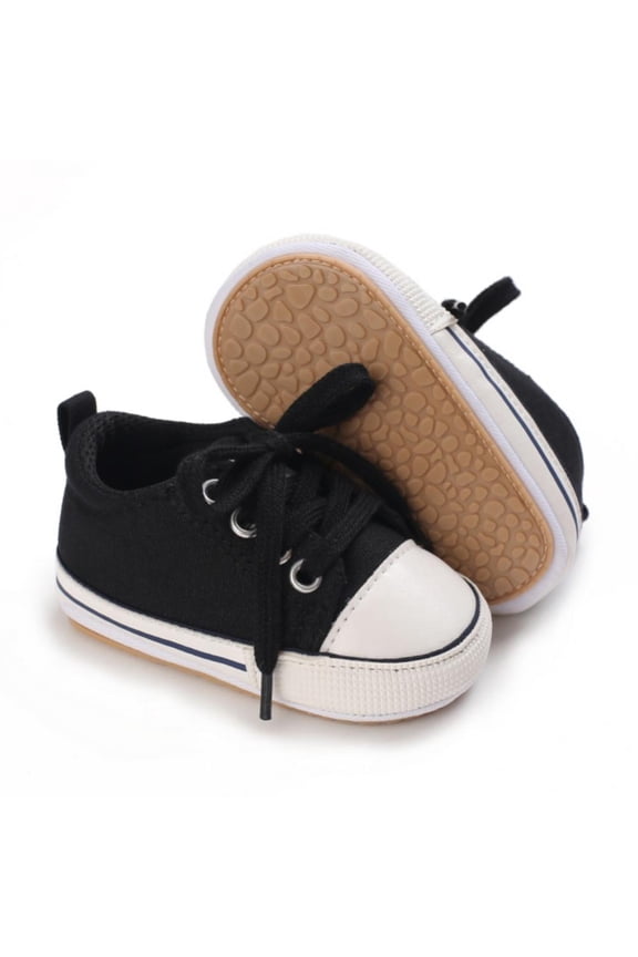 Baby Shoes Boys Girls Canvas Sneaker Soft Anti-Slip Sole Newborn Infant First Walkers Toddler Casual Crib Shoes (0-18 Months) 3/L Size