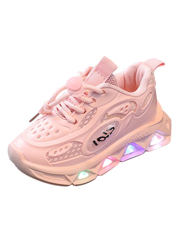 Baby Shoes Girl Sports Luminous Breathable Casual Shoes With Light Middle Small Lightweight Soft Sole Walking Shoes Girls Sneakers,Size 1.5 Years-2 Years