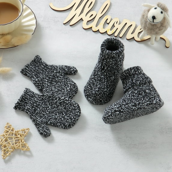 Baby Shoes + Gloves Set Knit Newborn Girls Boys Boots Mitten Fashion Solid Toddler Infant Slip-On Bed Shoes Hand Made