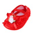 thumbnail image 1 of Baby Shoes Size 0-3 Months Soft Pearl Floral Princess Flats Comfort Lightweight Elastic First Birthday Red Sneakers, 1 of 4