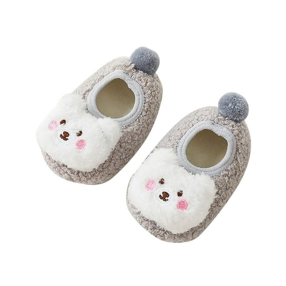 Baby Shoes Size 11 For 0 Months-6 Months Winter Children Boys And Floor Flat Bottom Non On Plush Warm And Comfortable Cute Cartoon Bear Toddler Sneakers Gray