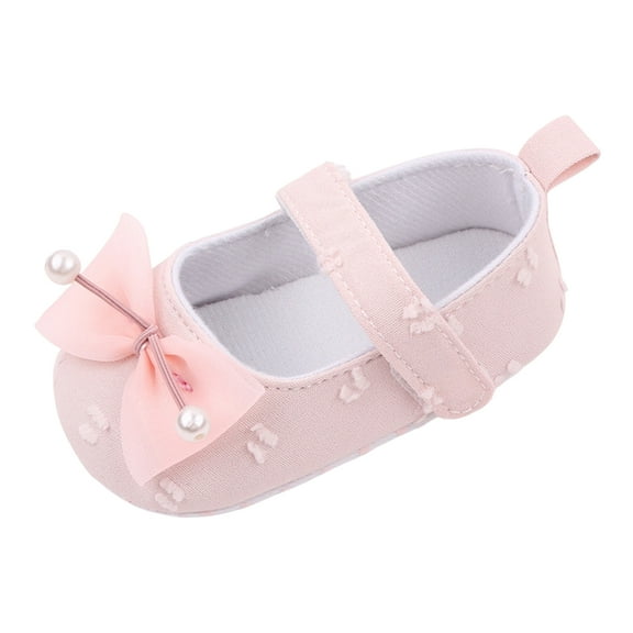 Baby Shoes Size 12-18 Months Sports Flat Bottom Lightweight Round Toe Ribbon Bowknot Pearl Flats Comfort Lightweight Elastic First Birthday Pink Boots