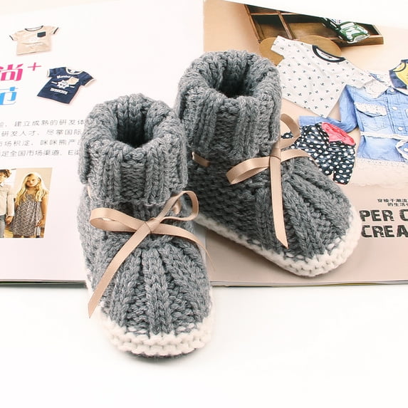 Baby Shoes Solid Knit Newborn Girls Boys Boot Fashion Butterfly-knot Toddler Infant Slip-On Bed Shoes Autumn 0-24M Hot Hand Made