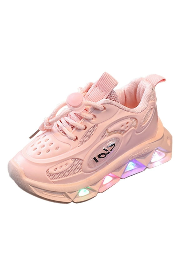 Baby Shoes Sports Luminous Breathable Casual Shoes With Light Middle Small Lightweight Soft Sole Walking Shoes Girls Sneakers,Size 2 Years-2.5 Years