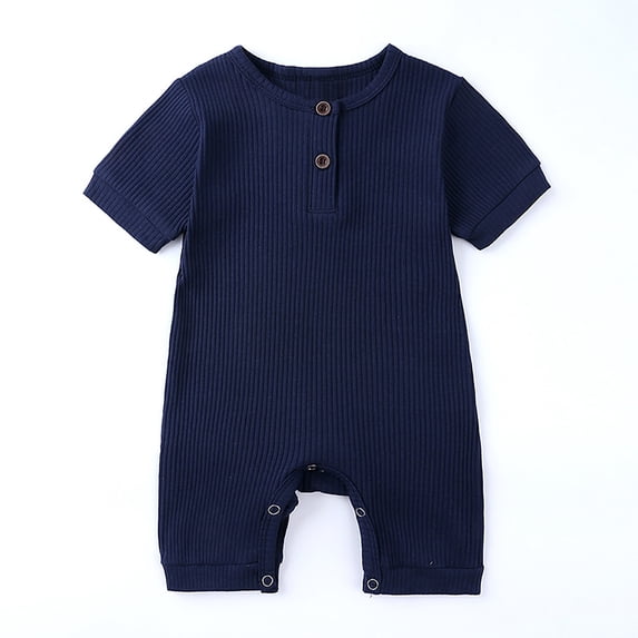 Baby Short Sleeve Bodysuit, Spring and Summer Toddler Kids Baby Girls Boys Solid Short Sleeved Fashion Rompers Navy 12-18 Months