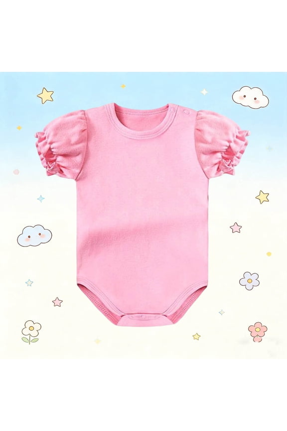 Baby Short Sleeve Ruffle Bodysuit Cotton One Piece Romper Soft Breathable Infant Clothes Newborn Toddler Solid Color Outfit 3-24M