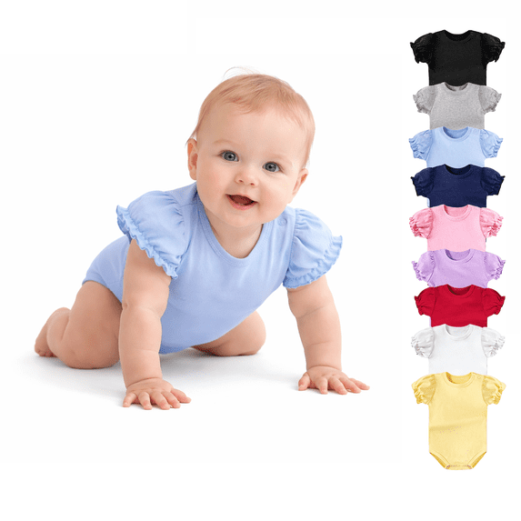 Baby Short Sleeve Ruffle Bodysuit Cotton One Piece Romper Soft Breathable Infant Clothes Newborn Toddler Solid Color Outfit 3-24M
