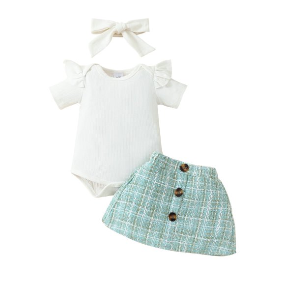 Baby Short Sleeve Top Skirt Set 0 1Y Baby Girl Solid Color Triangle Dress Gold Silk Skirt Pure White Dress Plaid Skirt