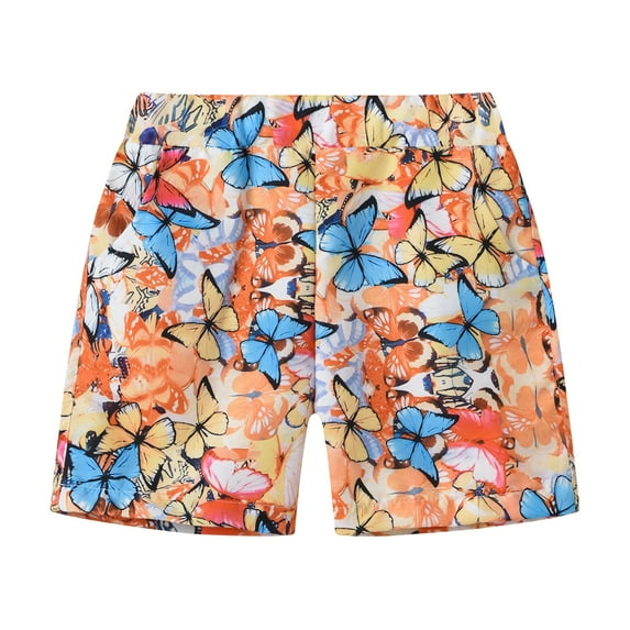 Baby Shorts Child Casual Style Floral Printing Summer Hawaii Holiday Beach Floral Orange Trousers Sizes 7-8 Years