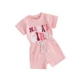 thumbnail image 1 of Baby Shorts Set, Short Sleeve Crew Neck Letters Print T-shirt with Shorts 2-piece Outfit, 1 of 9