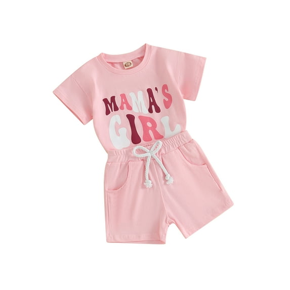 Baby Shorts Set, Short Sleeve Crew Neck Letters Print T-shirt with Shorts 2-piece Outfit