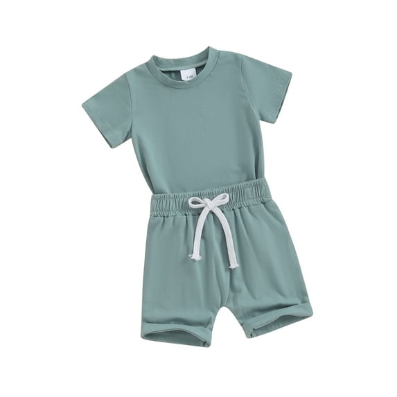 Baby Shorts Set, Short Sleeve Crew Neck T-shirt with Elastic Waist Shorts 2-piece Outfit