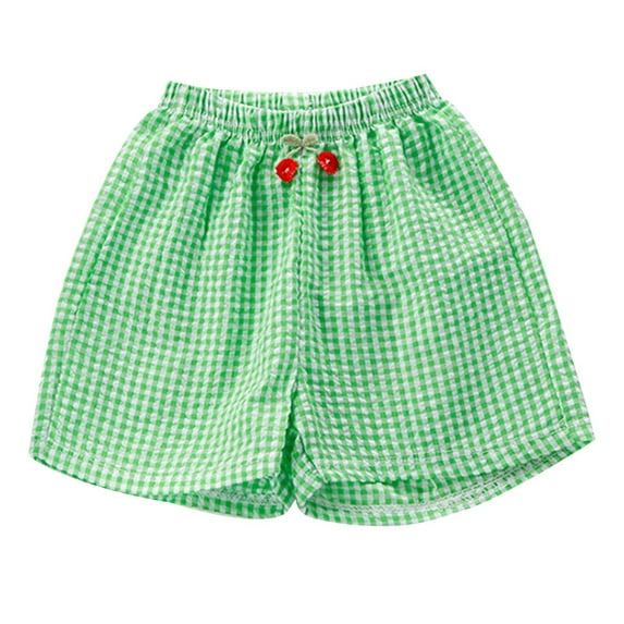 Baby Shorts Toddler Kids Girls Summer Thin Plaid Prints Beach Shorts Casual Hot Pants Pajama Pants Ruffle Shorts Green 6 Years-7 Years