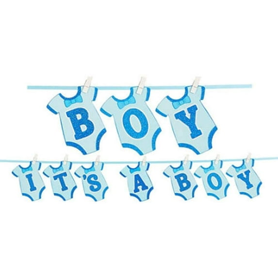 Baby Shower 'Baby Boy' Deluxe Glitter Cutout Banner (1ct)