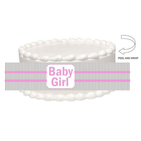 Baby Shower Baby Girl Clothesline Stripes Peel and Stick Edible Cake Decoration Image Wrap Ribbon