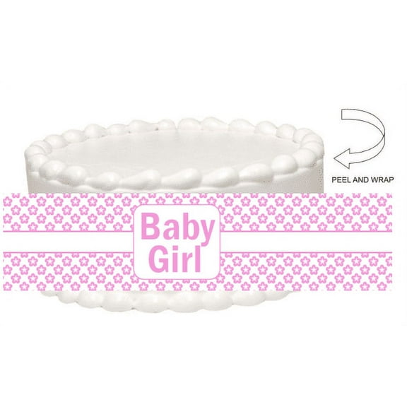 Baby Shower Baby Girl Daisy Peel and Stick Edible Cake Decoration Image Wrap Ribbon