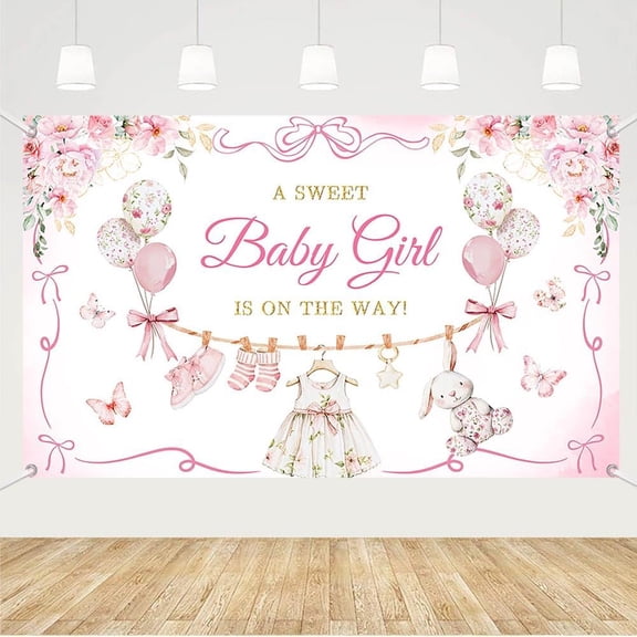 Baby Shower Backdrop Banner Pink Spring Floral Welcome Baby Party Decor Sweet Baby Girl is On the Way Tapestry