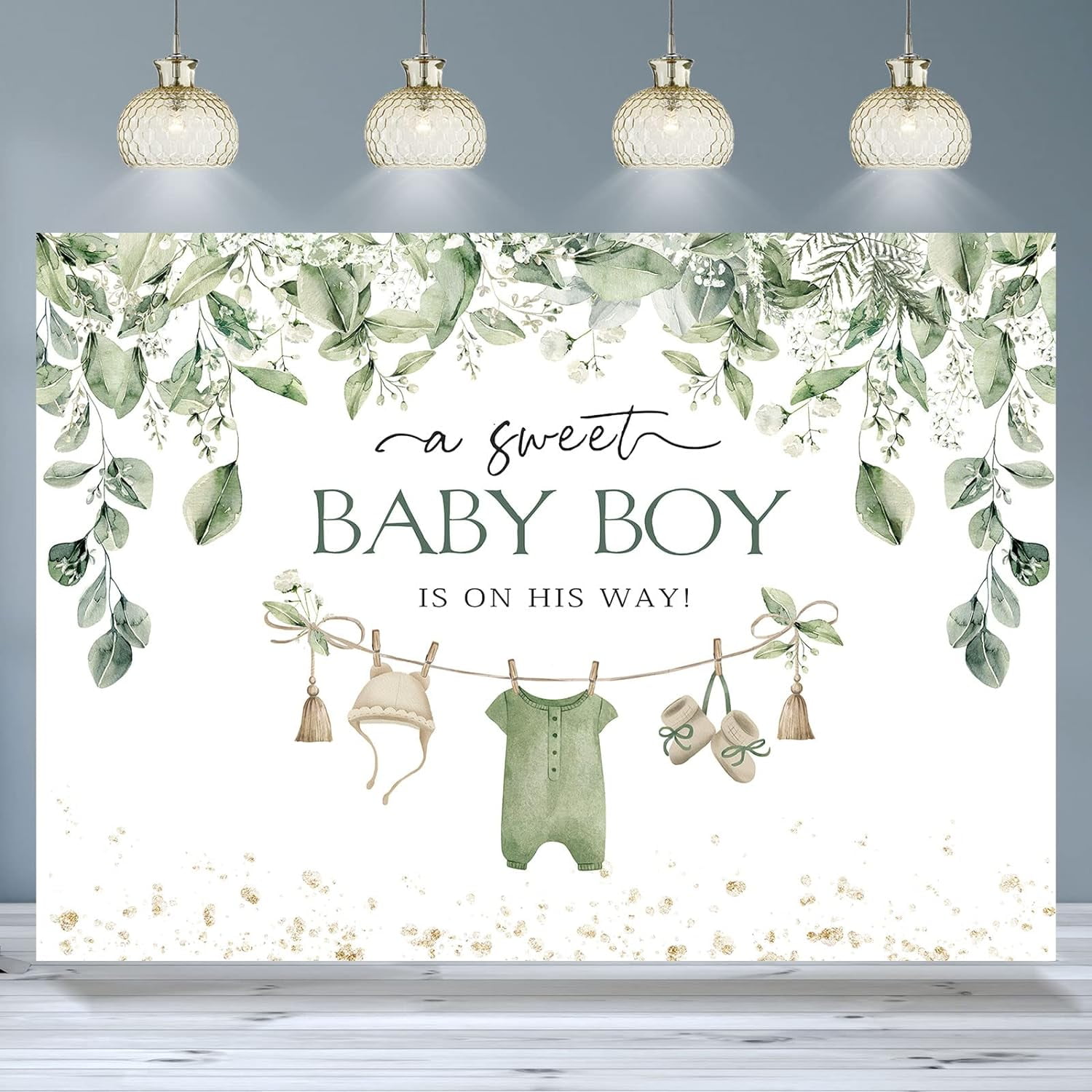 Lion Baby Shower Backdrop 10x7 Ft - 'A Little King Is On His Way' Vinyl Photo Booth Background