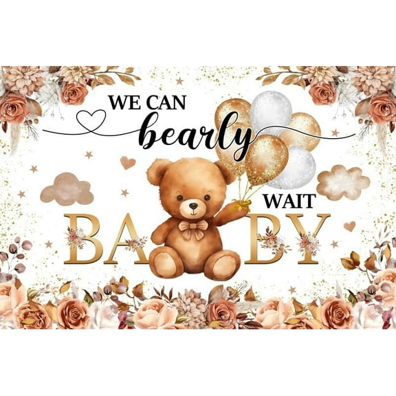 Baby Shower Backdrop We Can Bearly Wait Baby Photography Background Bear Balloon Backdrop Flowers Decoration Supplies Wall Banner Newborn Girls Birthday Photo Booth Studio Props