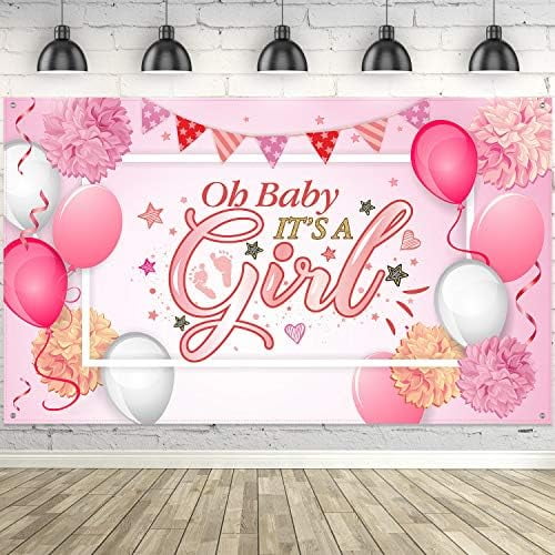 Baby Shower Backdrop Its a Girl Banner Large Pink Fabric Decor custom ...
