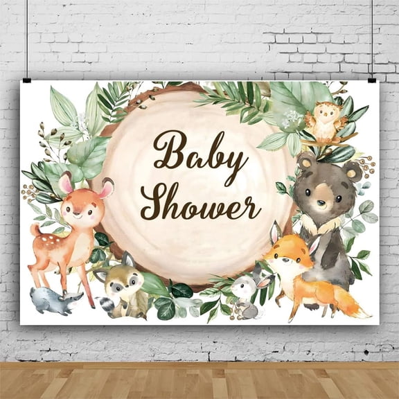 Baby Shower Backdrop Jungle Animals Cubs Trunk Texture Photography Background Tropical Plants Green Leaves Photography Backdrop Photo Studio Booth Prop