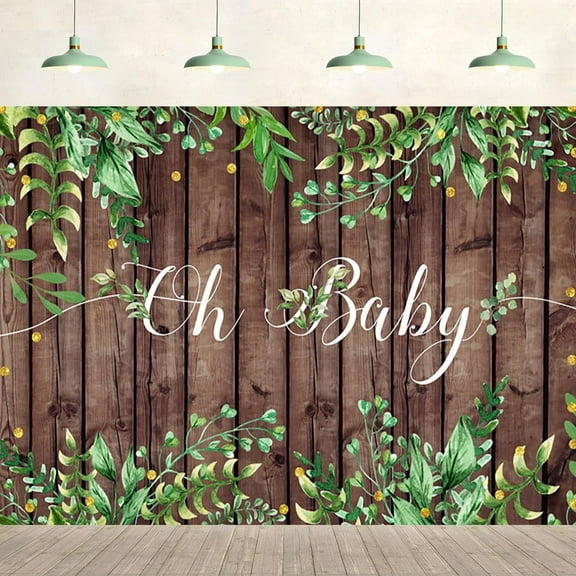 Baby Shower Backdrop Oh Baby Green Leaves Brown Wood Board Background Party Supplies Banner Wall Cake Table Decor Photography Photo Studio Props