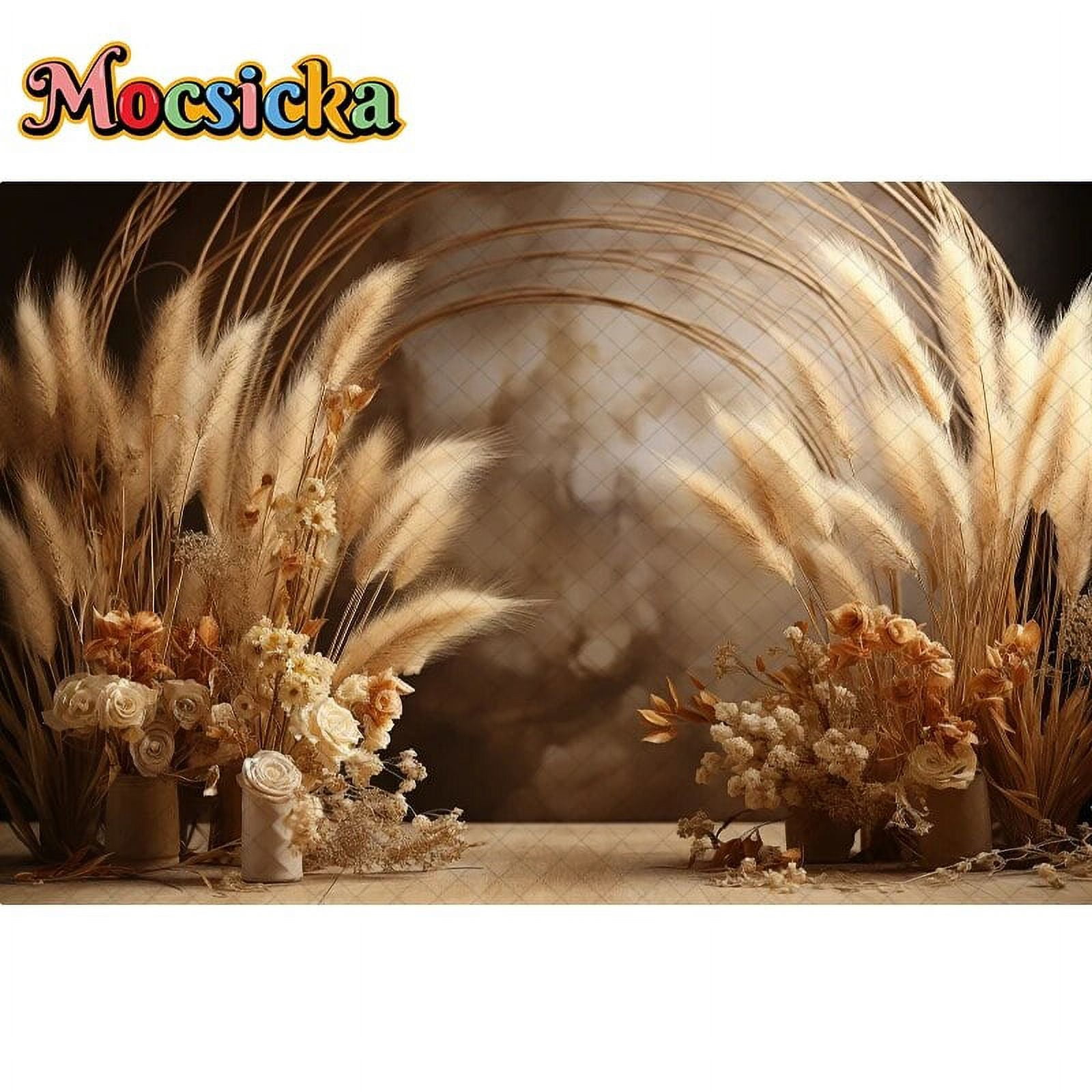 Oh Boy Boho Backdrop - 7x5ft Pampas Grass Photography Background For Baby Showers & Parties