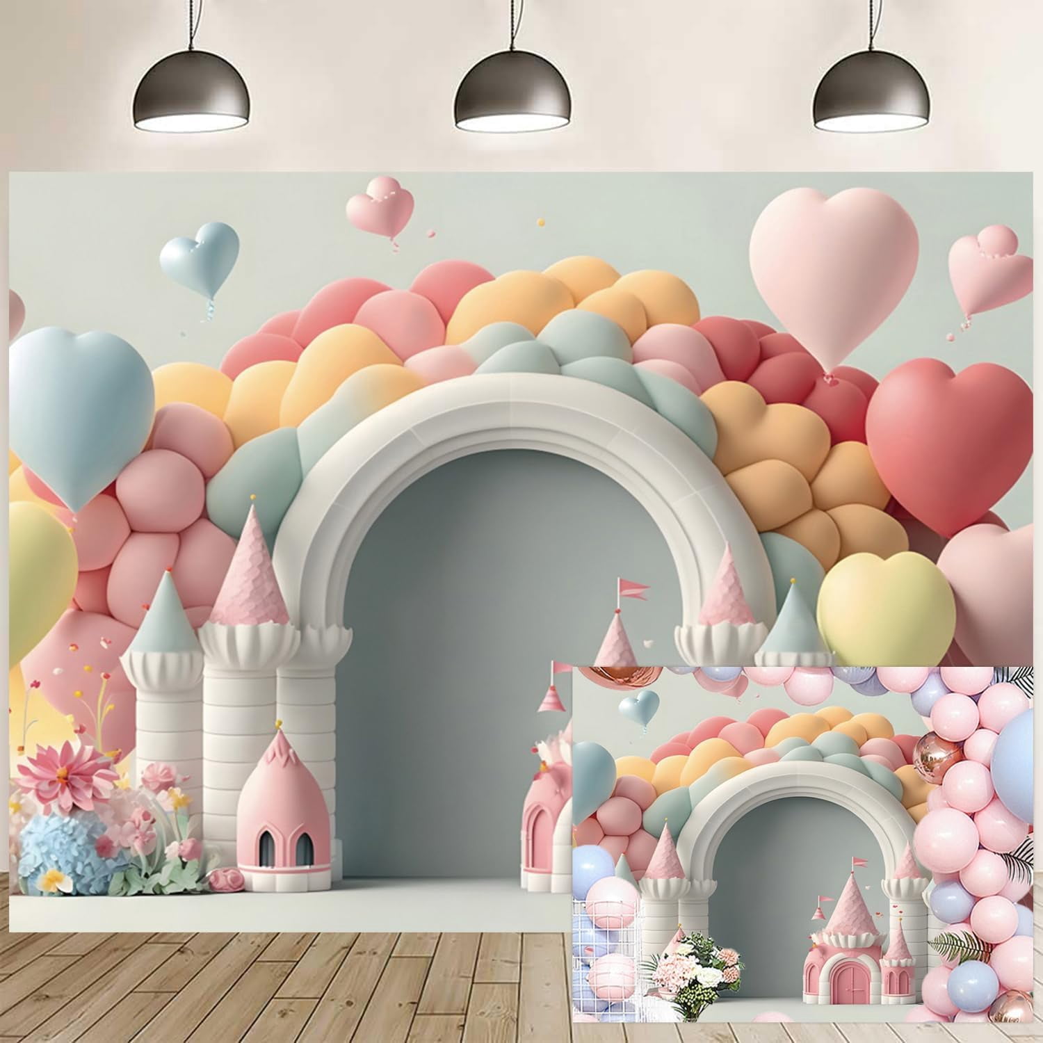 Baby Shower Backdrop Pink Castle Balloon Arch Photography Background ...