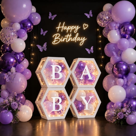 Baby Shower Balloon Box Decorations - with LED String Lights and 25 Letters VT4