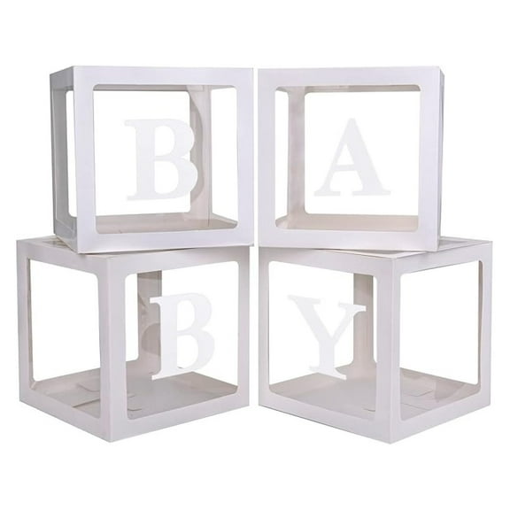 Baby Shower Balloon Box Set with 4 Letters - Clear White Party Decorations for Gender Reveal and Birthday Celebrations - Easy Assembly and Reusable Design