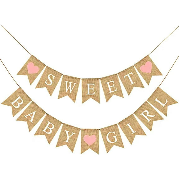 Baby Shower Banner Burlap Rustic Girl Baby Shower Decorations, Sweet Baby Girl Sign Garland for Girl Shower Decoration