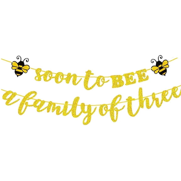 Baby Shower Banner,Soon To Bee a Family of three Bumble Bee Theme Welcome Baby Party Banner for Party Supplies Decoration