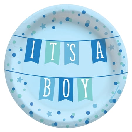 Prime Party Blue 'It's a Boy' Baby Shower Paper Dinner Plates, Disposable Tableware, 8 Count