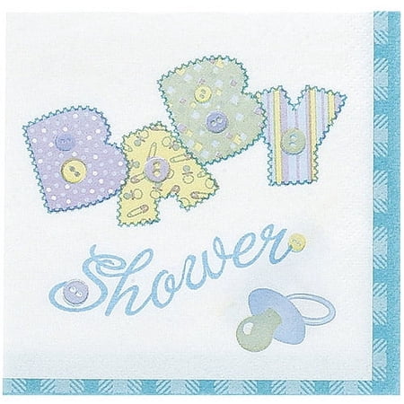 Various Baby Shower Blue Stitching Disposable Napkins, 16 Count
