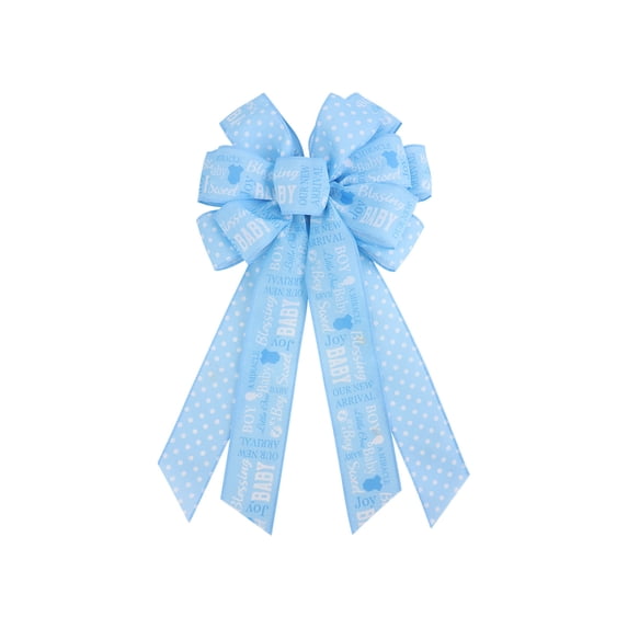 Baby Shower Bows 20x11 Inch, 1Pc Wired Burlap Wreath Bow for Boy Girl, Big Tree Topper Bow for Front Door Indoor Outdoor Spring Decoration (Blue)
