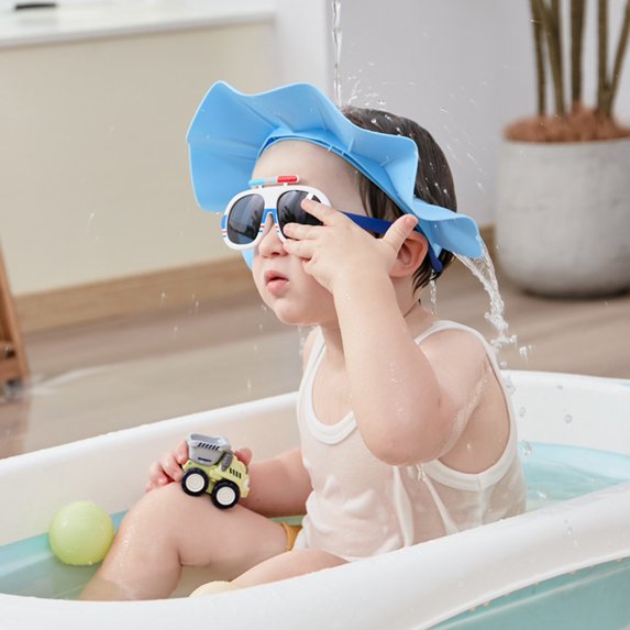 Baby Shower Cap Shampoo Shower Bathing Hat Soft Elastic Non-Slip Adjustable Hair Head Eye Ear Shampoo Cap-Royal Blue