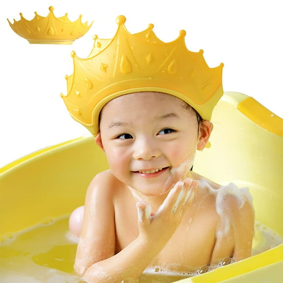 Baby Shower Cap Waterproof Shampoo hat, Shower Cap for Kids,Adjustable for Washing Hair Shield Safe Visor Cap Bathing Shampoo Shower,Crown Shape Makes the Baby Bath More Fun(Yellow)