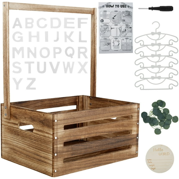 Baby Shower Crate Closet with Handle Wood Baby Shower Basket Practical Newborn Baby Basket Easy Assembly Baby Storage Crate for Pregnancy New Parent Party