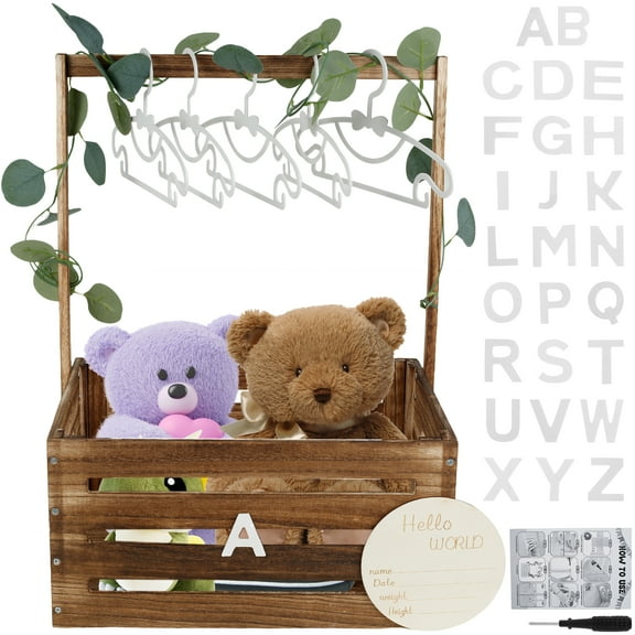 Baby Shower Crate Closet with Handle Wood Baby Shower Basket Practical Newborn Baby Basket Easy Assembly Baby Storage Crate for Pregnancy New Parent Party