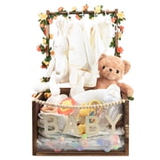 Baby Shower Crate Closet with Handle, Multifunctional Wooden & Acrylic Visible Storage Box, Newborn Toy Basket for Boys Girls, Pregnancy Gift for New Moms Brown
