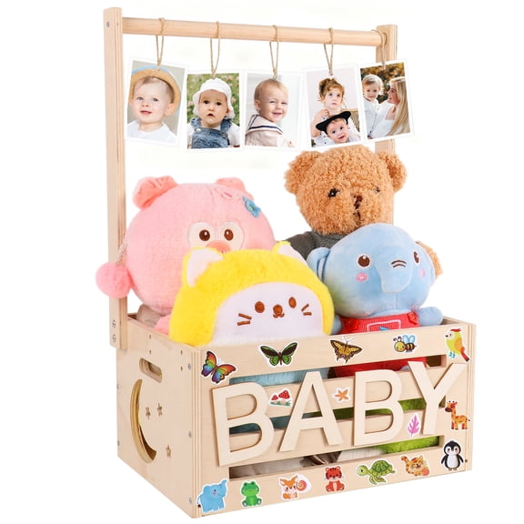 Baby Shower Crate Closet, Wooden Baby Shower Gift Baskets, Personalized Baby Basket for New Baby Gift
