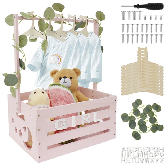 Baby Shower Crate Closet with Handle Wood Large Storage Basket for Gender Reveal Newborn Parents Gift Decor