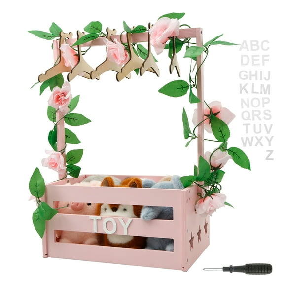 Baby Shower Crate Closet with Handle Wooden Baby Shower Crate with Clothes Hangers Letters and Garland for Newborn Boys Girls